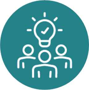 people Three people with a lightbulb over their heads icon